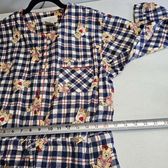 Kathy Ireland Jumpsuit Womens Medium Cotton Flannel Teddy Bear Check Plaid Cozy - Picture 9 of 15